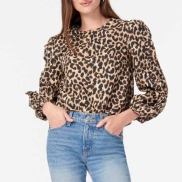 J. Crew Tops - J. Crew ruffle sleeve top leopard print size XL